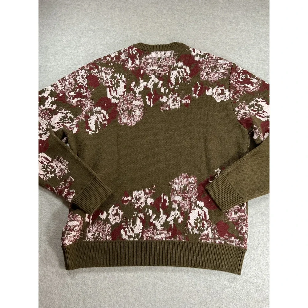 Twenty Montreal Mens Floral Jacquard Wool Blend Sweater Olive Green L 2250